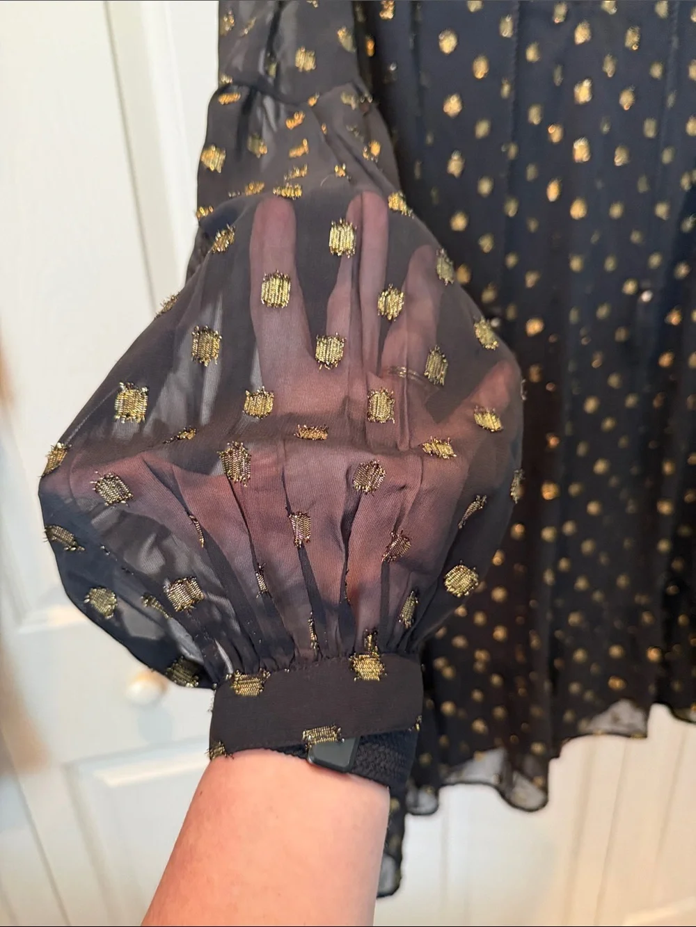 % crown & ivy 3X Black Long Sleeve Dress with Gold Dot Print - Picture 6 of 7